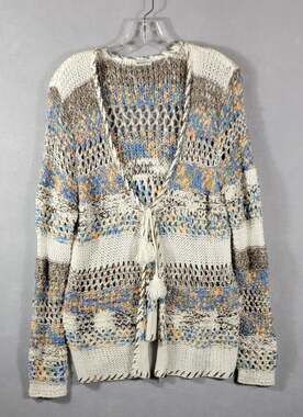 Sioni Multicolor Boho Crochet Open-Knit Cardigan Sweater Tie Front Tassels